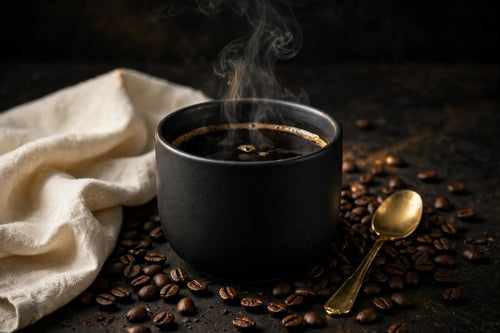 Black coffee in dark cup